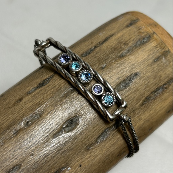 Brighton Halo Rhythm Bracelet Blue Purple Tanzanite Crystals Silver Plated 8" - Picture 5 of 7